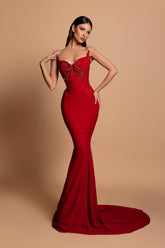 Dreamyannie Satin Sleeveless Mermaid Sweetheart Rhinestone Evening Dress