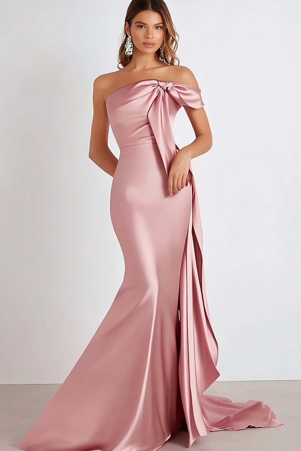 Dreamyannie Sheath Pink Wedding Guest Dress Cold Shoulder Long Formal Dress