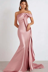 Dreamyannie Sheath Pink Wedding Guest Dress Cold Shoulder Long Formal Dress