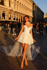 Dreamyannie Short White Beach Wedding Dress Off The Shoulder Bridal Gown With Pearls