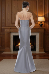 Dreamyannie Silver Strapless Mermaid Floor Length Satin Mother Of The Bride Dress