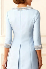 Dreamyannie Sky Blue Beaded Bodycon 2 Piece Knee Length Mother Of The Bride Dress With Jacket