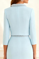 Dreamyannie Sky Blue Sequin Bodycon 2 Piece Knee Length Mother Of The Bride Dress With Jacket