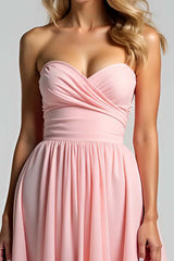 Dreamyannie Sweetheart Ruched A Line Pink Wedding Guest Dress Long Formal Dress