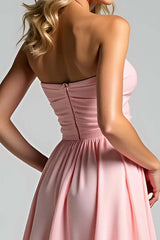 Dreamyannie Sweetheart Ruched A Line Pink Wedding Guest Dress Long Formal Dress