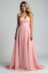 Dreamyannie Sweetheart Ruched A Line Pink Wedding Guest Dress Long Formal Dress