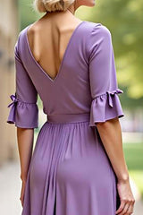 Dreamyannie Tahiti Long Chiffon Formal Dress With Short Sleeves