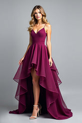 Dreamyannie Tiered Asymmetrical Dark Purple Wedding Guest Dress A Line Formal Dress