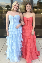 Dreamyannie Tiered Fuchsia Prom Dress A-Line Sweetheart Formal Dress With Slit