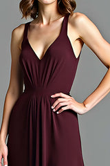 Dreamyannie V-Neck Cabernet A Line Long Formal Dress