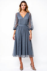 Dreamyannie V-Neck Knee-Length A Line Grey Formal Dress With Lace