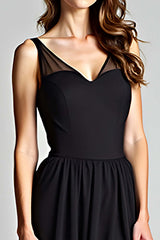Dreamyannie V-Neck Long Black Wedding Guest Dress A Line Formal Dress With Slit