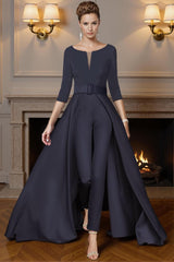 Dreamyannie White Boat Neck Floor Length Mother Of The Bride Jumpsuits With Cape