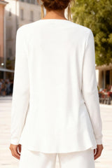 Dreamyannie White Chiffon Round Neck 3 Piece Mother Of The Bride Pant Suits With Jacket