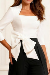 Dreamyannie White Corset Satin Ankle Length Mother Of The Bride Pant Suits With Cape