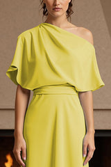Dreamyannie Yellow Satin Sheath One Shoulder Floor Length Mother Of The Bride Dress