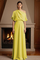 Dreamyannie Yellow Satin Sheath One Shoulder Floor Length Mother Of The Bride Dress