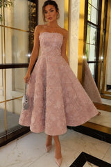 Dusty Rose Lace A Line Prom Dress with 3D Flowers