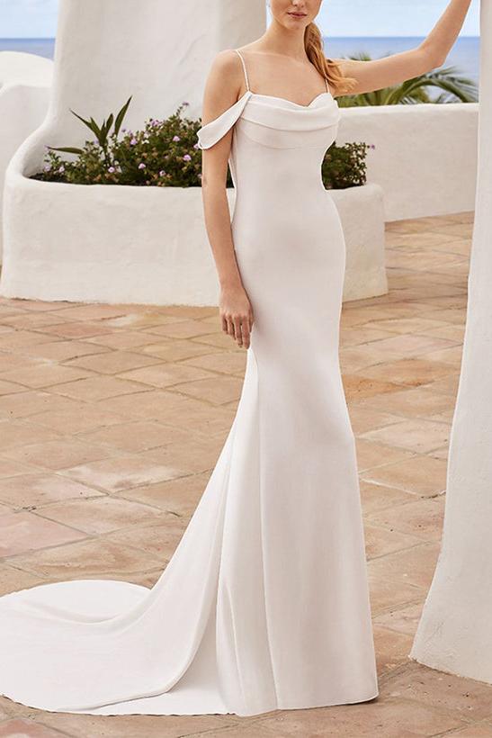 Elastic Satin Beach Wedding Dresses: Trumpet/Mermaid Style Sweetheart Neckline Sleeveless