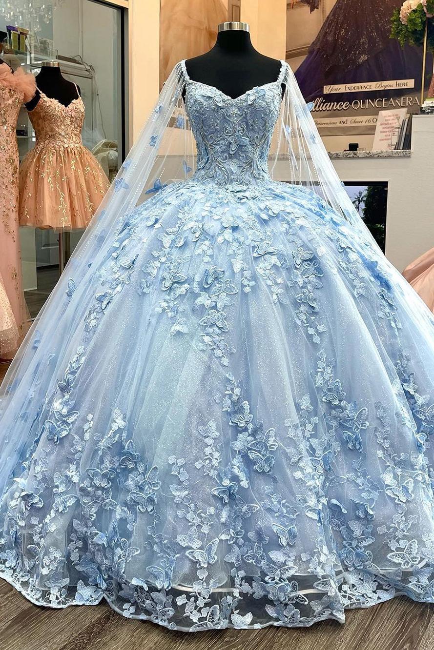 Dreamyannie UK Elegant Ball Gown Off Shoulder 3D Butterfly Lace Appliqued Sky Blue Tulle Quinceanera Dress Princess Cocktail Party Gown Sweet 16 Dreamyannie UK Elegant Ball Gown Off Shoulder 3D Butterfly Lace Appliqued Sky Blue Tulle Quinceanera Dress Princess Cocktail Party Gown Sweet 16