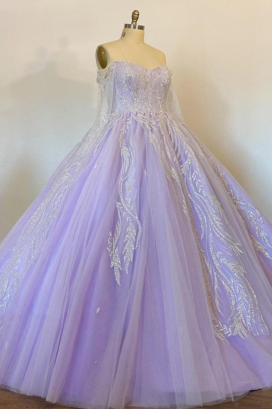 Dreamyannie UK Elegant Ball Gown Off Shoulder Long Sleeves Lace Appliques Lavender Tulle Princess Gown Quinceanera Dress For Sweet 16 Evening Dress Dreamyannie UK Elegant Ball Gown Off Shoulder Long Sleeves Lace Appliques Lavender Tulle Princess Gown Quinceanera Dress For Sweet 16 Evening Dress