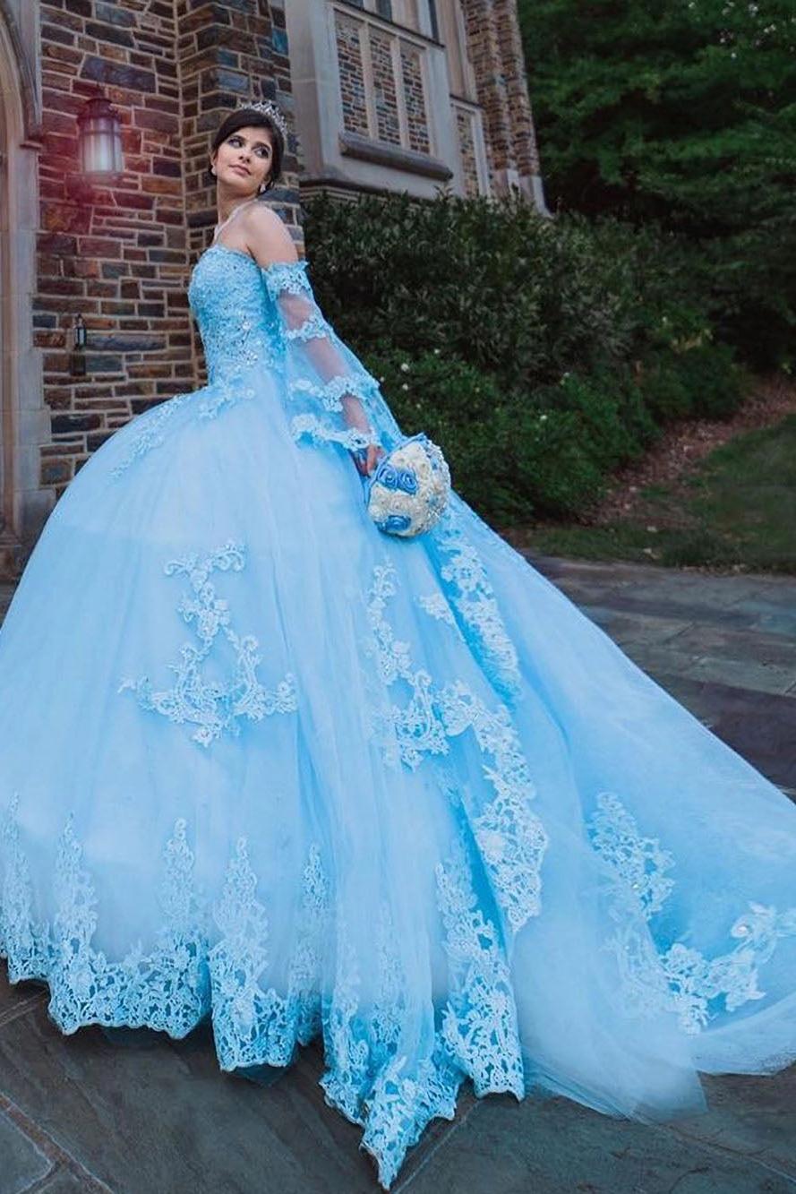 Dreamyannie UK Elegant Ball Gown Sweetheart Neck Lace Appliques Tiered Princess Light Blue Tulle Quinceanera Dress For Sweet 16 Dreamyannie UK Elegant Ball Gown Sweetheart Neck Lace Appliques Tiered Princess Light Blue Tulle Quinceanera Dress For Sweet 16