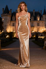Elegant Champagne Mermaid Long Velvet Holiday Party Dress With Pearls