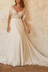 Elegant Lace/Tulle Beach Wedding Dresses With Removable Sleeves