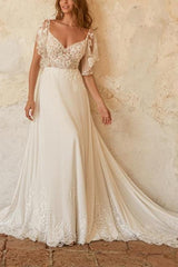 Elegant Lace/Tulle Beach Wedding Dresses With Removable Sleeves