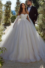 Elegant Lace/Tulle Wedding Dress with Off-The-Shoulder Long Sleeves