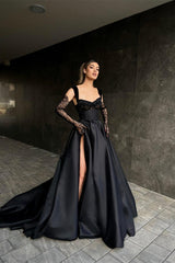 Elegant Long Black Lace Sleeveless Prom Dress Long Slit