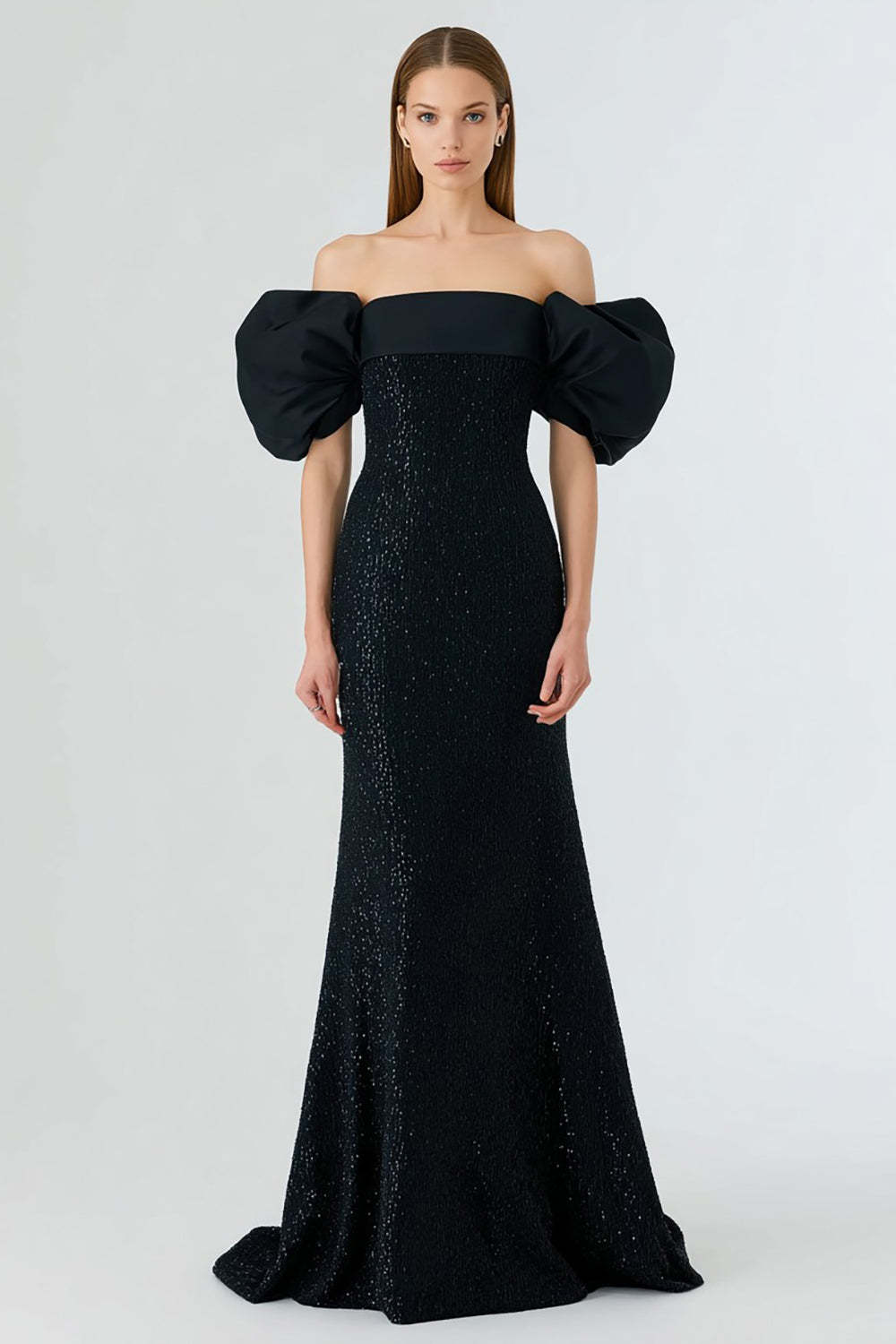Elegant Off The Shoulder Mermaid Long Blak Tie Dress