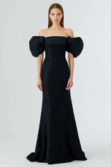 Elegant Off The Shoulder Mermaid Long Blak Tie Dress