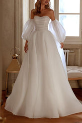 Elegant Organza Wedding Dress with Beading and A-Line Silhouette