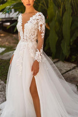 Elegant Princess Long Sleeve Lace Wedding Dress