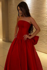 Elegant Red Strapless Ball Gown Prom Dress With Statement Bow Back Formal Evening Gown