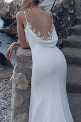 Elegant Trumpet Mermaid V-Neck Jersey Wedding Dresses With Appliques Lace