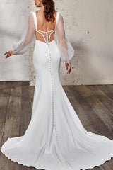 Elegant Trumpet Mermaid V-Neck Long Sleeves Wedding Gowns