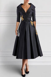 Elegant V-Neck A-Line Princess Tea-Length Mother of the Bride Dresses with Appliques