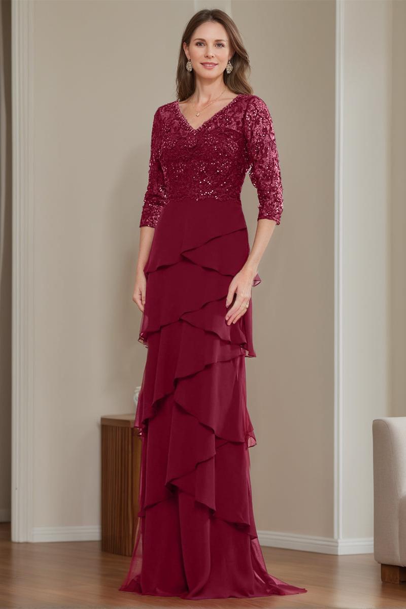 Elegant V-Neck Chiffon Sheath Dress for Mothers of the Bride & Groom with Ruffles and Appliques