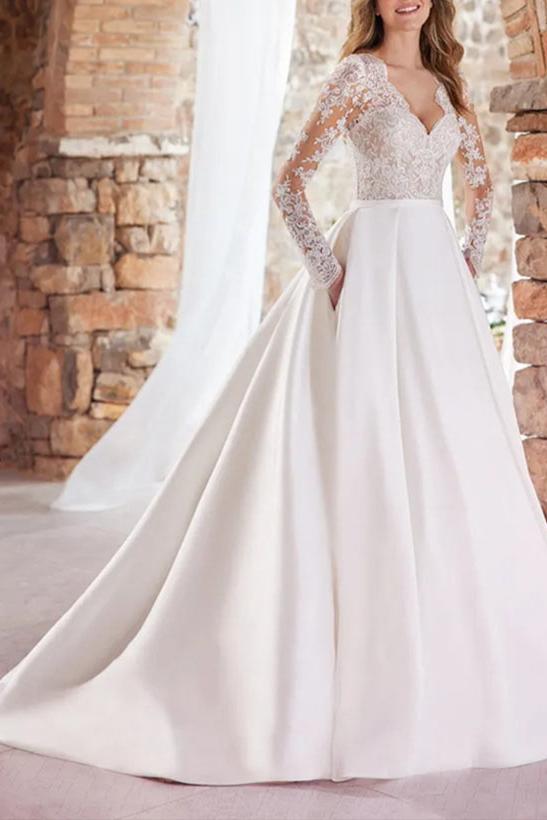 Elegant Wedding Dresses With Lace Satin