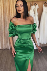 Emerald Off the Shoulder Evening Dress with Split