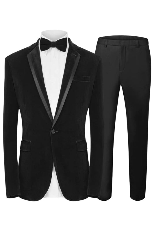 Fancy Black Notched Lapel 2 Piece Velvet Men's Prom Suit