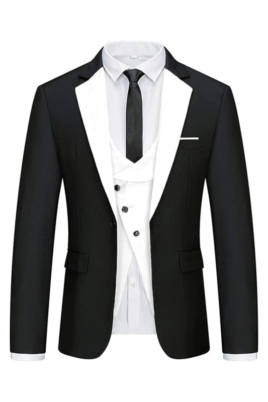 Fancy Black and White 3 Piece Men's Prom Suit