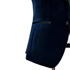 Fancy Navy Blue Shawl Lapel 3 Piece Velvet Wedding Suit