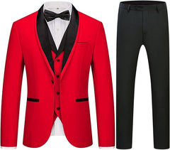 Fancy Red 3 Piece Shawl Lapel Men's Wedding Suit