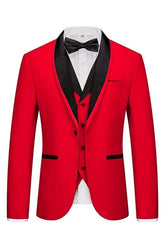 Fancy Red 3 Piece Shawl Lapel Men's Wedding Suit