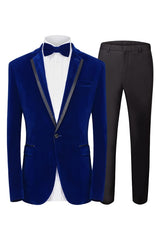 Fancy Royal Blue Notched Lapel 2 Piece Velvet Prom Suit