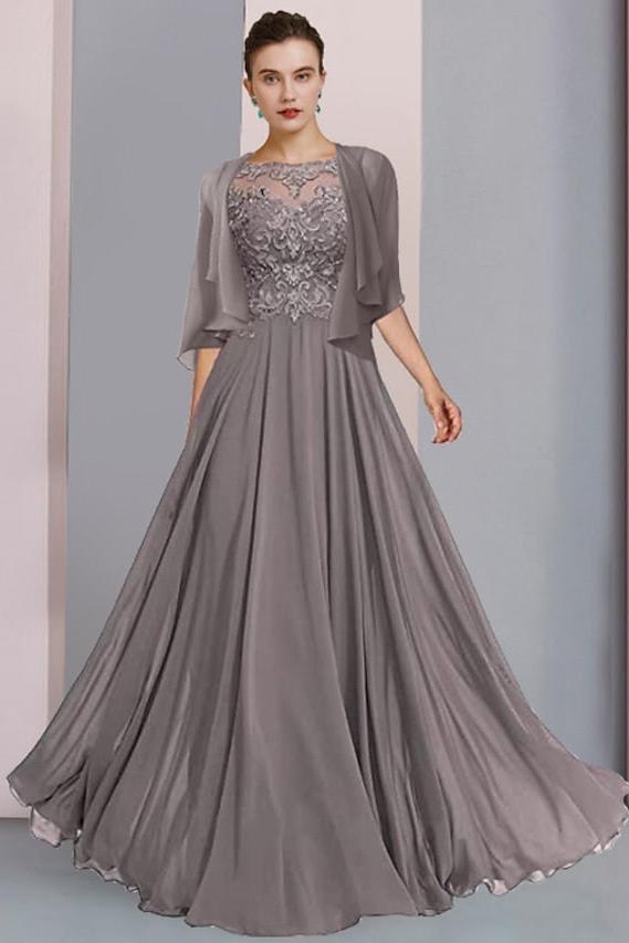 Floor-Length A-Line Mother of the Bride Dress with Princess Scoop Neckline