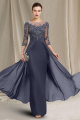 Floor-Length A-Line Mother of the Bride Dresses with Jewel Neckline
